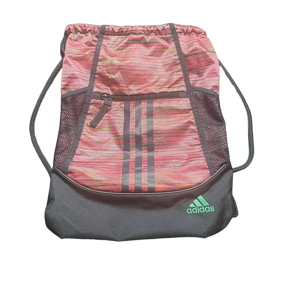 Adidas Alliance II Sack Pack With Zipper‎ Pocket Multi-Color Pink Gray Green